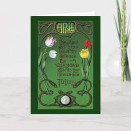 Cartão April Art Nouveau Aniversário com Tulipas