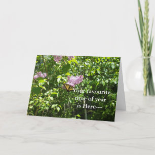 Cartão April Fool-Butterfly on Lilac Shrub Card