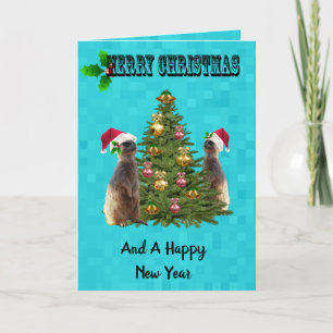 Cartão Aqua Blue Meerkat Merry Christmas Card,