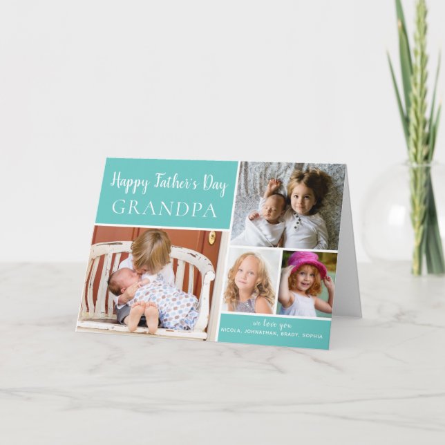 Cartão Aqua Colagem Fotográfica do Vovô do Dia de  (Frente)