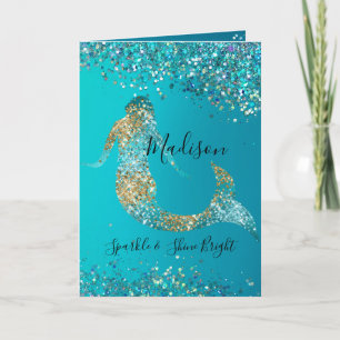 Cartão Aqua Dourada Glitter Sparkle Mermaid