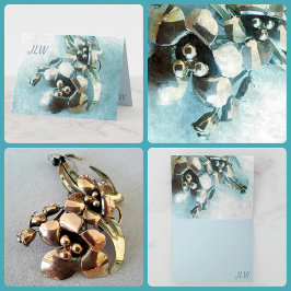 Cartão Aqua e Dourada Vintage Lily Brooch