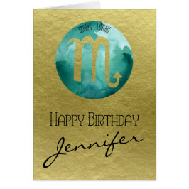 Cartão Aqua Zodiac Sinal Scorpio em Dourado Fundo