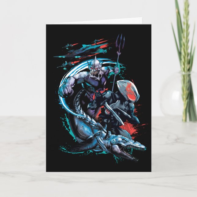 Cartão Aquaman | Orm, Manta Negra, Tylosaur & Navios (Frente)