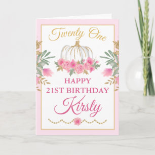 Cartão Aquarela Abóbora Rosa Dourado Feliz Aniversário