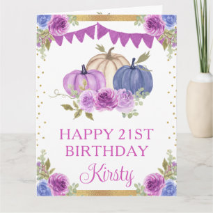 Cartão Aquarela Abóboras Florais Roxas Aniversário