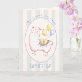 Cartão Aquarela Alpaca com Balão Azul Claro Aniversário