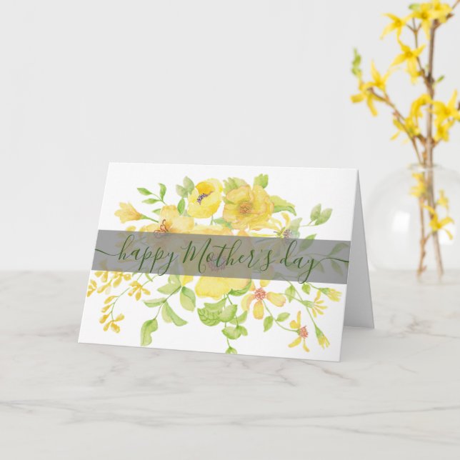 Cartão Aquarela amarela floral personalizada Dia das Mães (Flor Amarela)