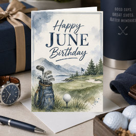 Cartão Aquarela Azul Verde Aniversário de Golfe Masculino
