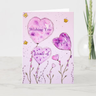 Cartão Aquarela Balões Roxos Voos Aniversário Deseja