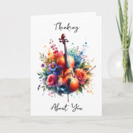 Cartão Aquarela Cello e Flores Pensando em você