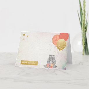 Cartão Aquarela com Bear Bear Bear Feliz Aniversário