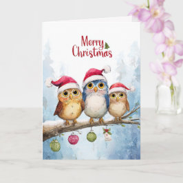 Cartão Aquarela Corujas Fofas Natal Caprichoso Dobrado