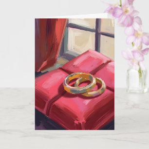 Cartão Aquarela de Alianças de Casamento Douradas
