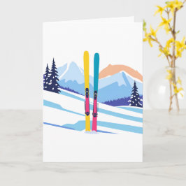 Cartão Aquarela de Inverno na Montanha de Esqui