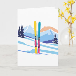 Cartão Aquarela de Inverno na Montanha de Esqui