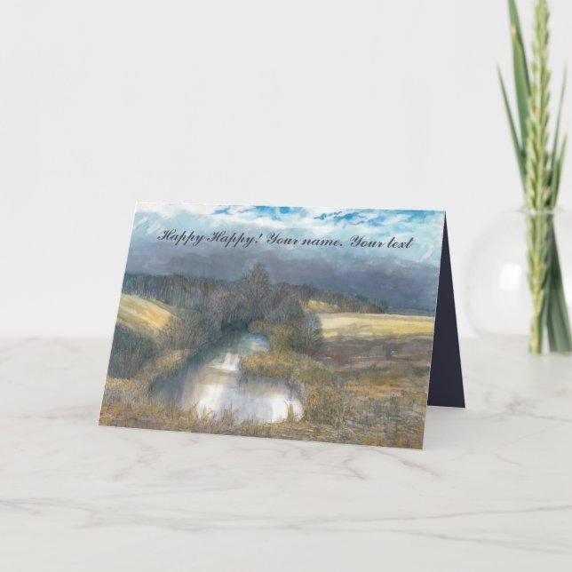 Cartão aquarela de lagoa de outono (Frente)