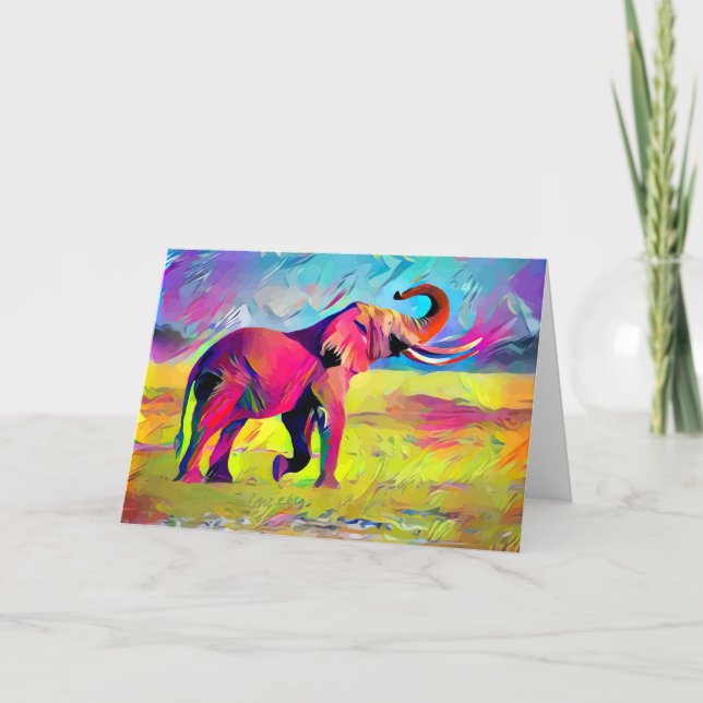 Cartão Aquarela de Mãe Elefante (Frente)