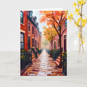 Cartão Aquarela de Outono em Boston Beacon Hill Massachus