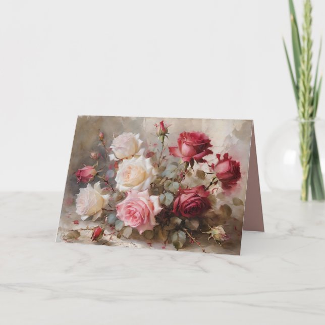 Cartão Aquarela de Rosas Personalizável em Branco (Frente)