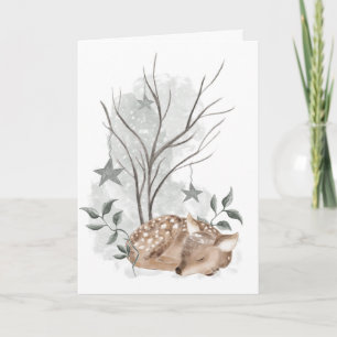 Cartão Aquarela de Veado de Natal e Ano Novo