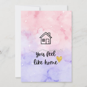 Cartão Aquarela Estética "Você se Sente em Casa" Romântic