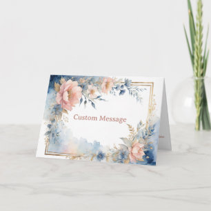 Cartão Aquarela Floral Dourado Personalizado Elegante