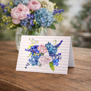 Cartão Aquarela Floral Hortênsias Peônias