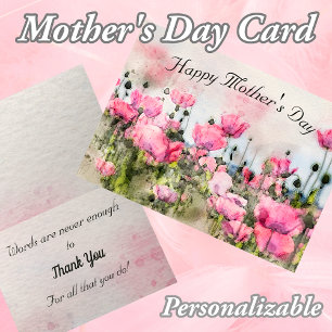 Cartão Aquarela Floral Rosa Dia de as mães Feliz