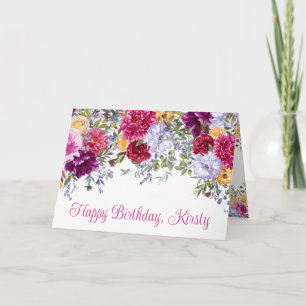 Cartão Aquarela Flores de Verão Rosa e Amarelo Aniversári