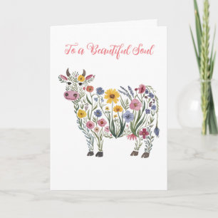 Cartão Aquarela Flores Silvestres em forma de Vaca Fofa