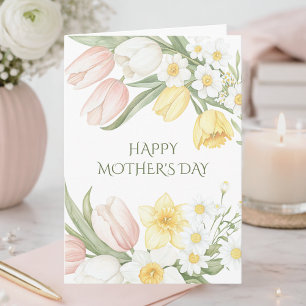 Cartão Aquarela Flores Tulipas Rosa Dia das Mães