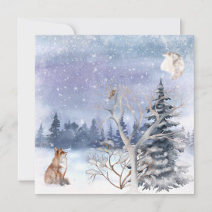 Cartão Aquarela Fox, Coruja e Lua
