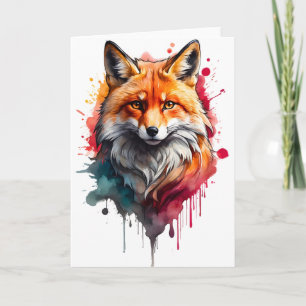 Cartão Aquarela Fox Splatter Art Retrato Vazio Splash