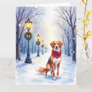 Cartão Aquarela Foxhound Americano Poste de Neve