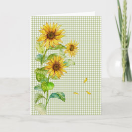 Cartão Aquarela Girassóis Em Gingham