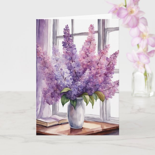 Cartão Aquarela Lilases para o Aniversário dela (Orquídea)