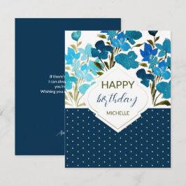 Cartão Aquarela Moderna Boho Azul Floral Pintada à Mão