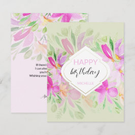 Cartão Aquarela Moderna Boho Lilás Floral