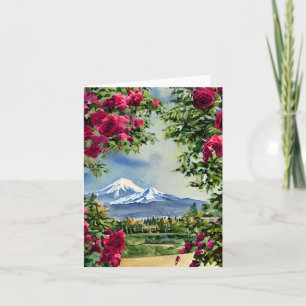 Cartão Aquarela Mt Hoot e rosas personalizável