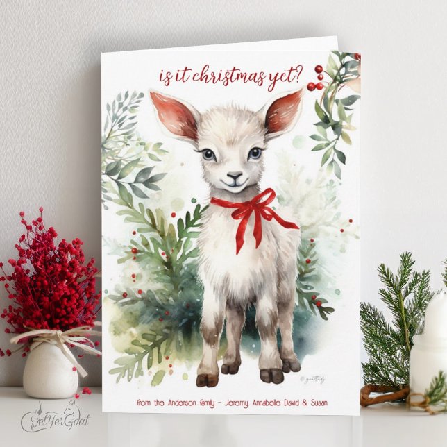 Cartão Aquarela Natal Bebê De Capim É Natal Ainda (goat lover's Christmas Cards - baby goats in watercolor - 3rd in a series of 8  #zazzlemade)
