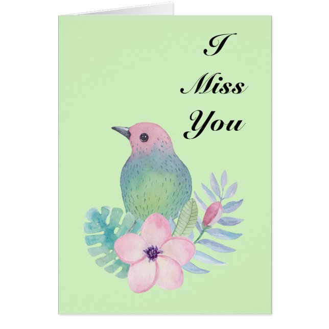 Cartão Aquarela Pássaro e Flor (Frente)