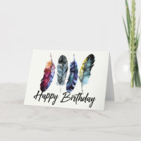 Aquarela Penas Boho Happy Birday