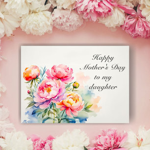 Cartão Aquarela Peônias Rosa Dia das Mães Filha