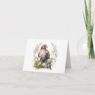 Cartão Aquarela Protetora de Águia e Flores Saudação