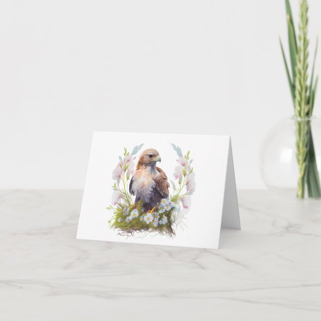 Cartão Aquarela Protetora de Águia e Flores Saudação (Frente)