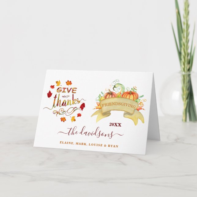 Cartão Aquarela Pumpkins Dá Livre Aos Obrigados (Frente)