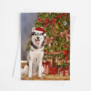 Cartão Aquarela rouco sob a árvore de Natal