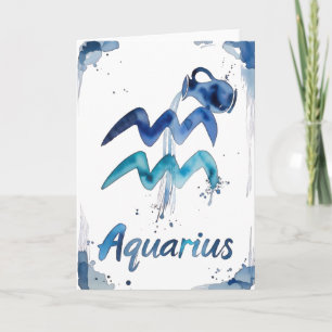 Cartão Aquarela Signo do Zodíaco Aquário Janeiro Fevereir
