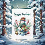 Cartão Aquarela Snowman de Natal adiciona texto<br><div class="desc">Neve de Natal com Aquarela - Placa</div>